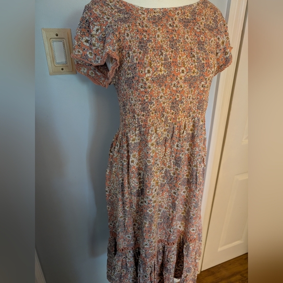 🌼 Patrons of Peace Smocked Boho Floral Midi Dress – Size L - Picture 2 of 5